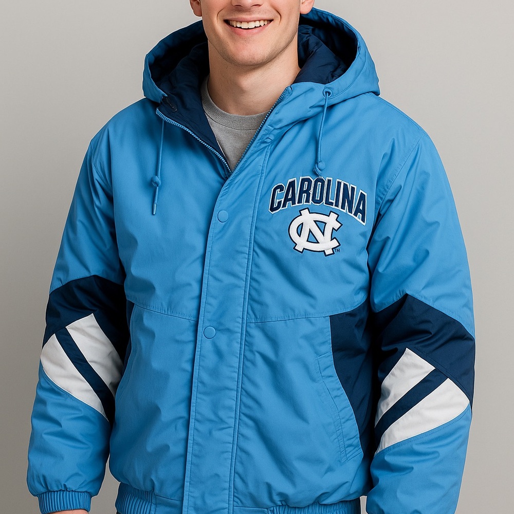 STARTER Vintage North Carolina Blue Bomber Varsity Jacket with Hood